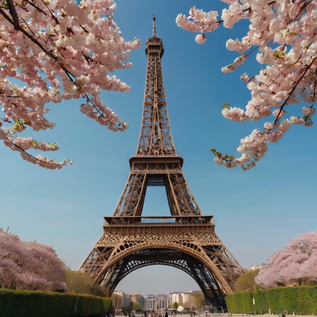 Eiffel Tower in spring with cherry blossoms" loading="lazy"